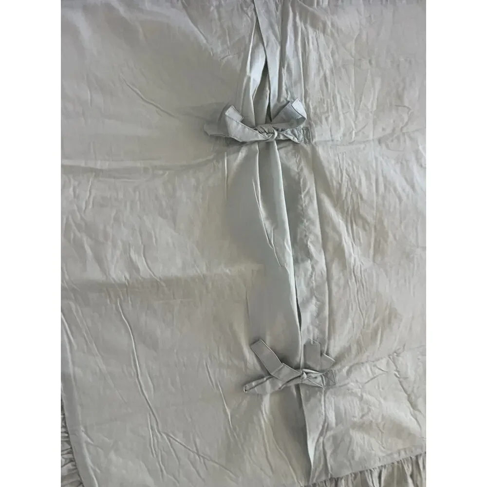 Pottery Barn Quilted Ruffled Pillow Shams 26 x 26” Seafoam Green Cotton A Pair